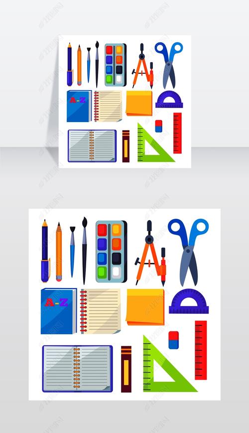 套裝文具用品 圓規與分度器的矢量圖應用與意義